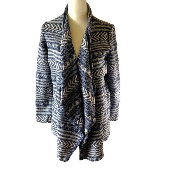 Lucky Brand Sweaters - Lucky Brand Cotton Open Front Cardigan Jacket Women SP Blue White Folk Art Weave